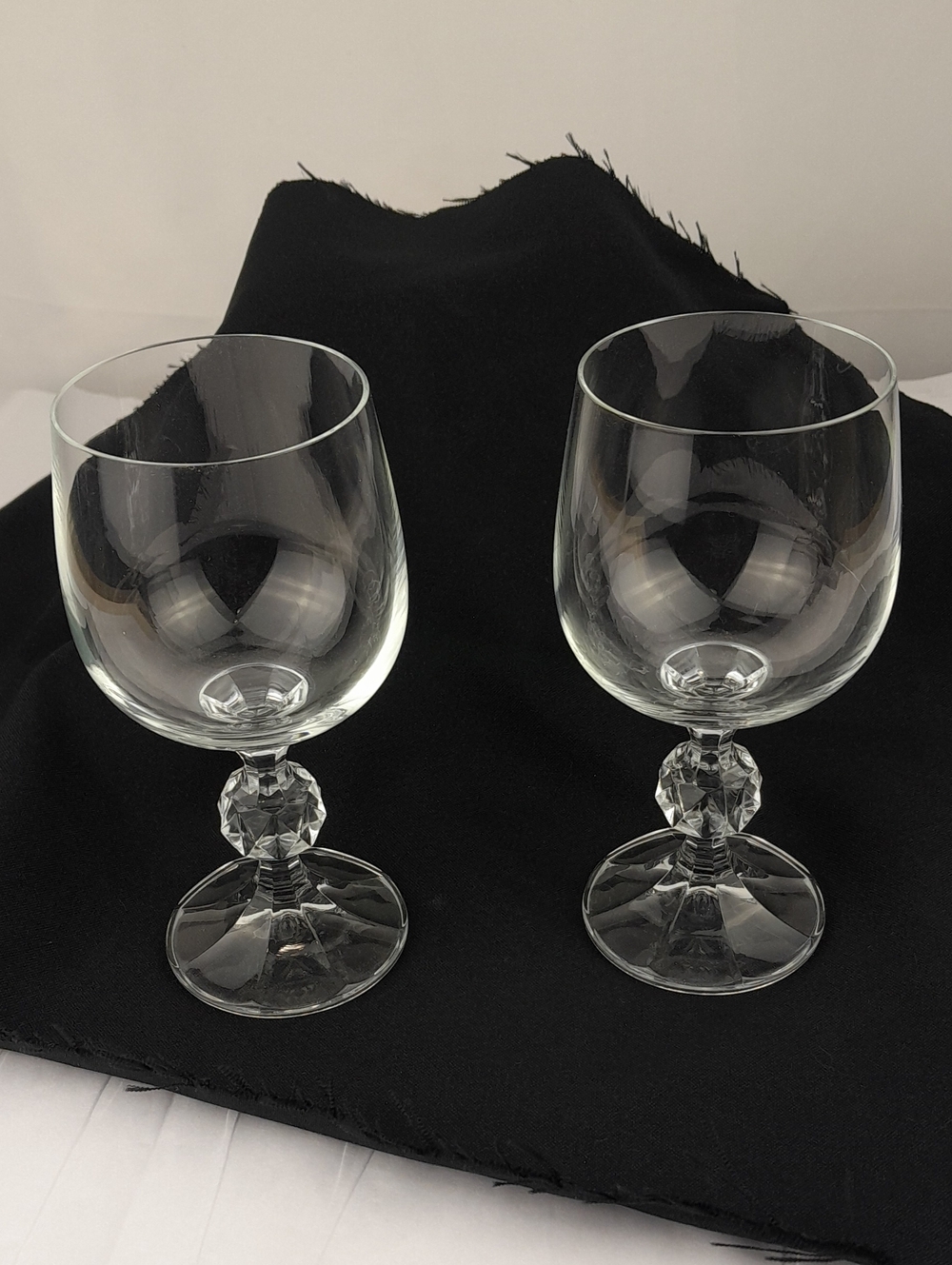 Set Of 2 Vintage Bohemia Crystal Claudia Faceted Stem Wine Goblet